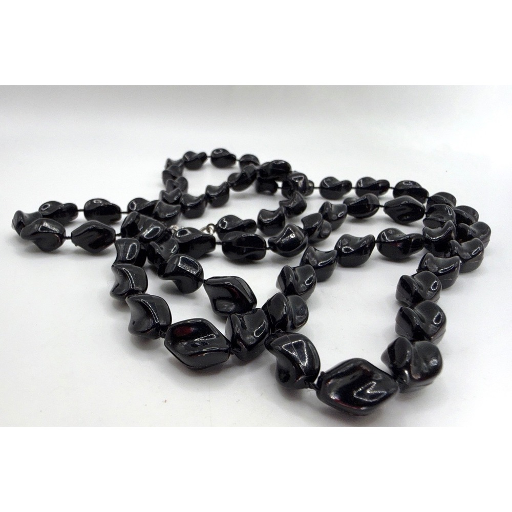 Vintage Sarah Coventry Black Bead Necklace 36" Long Silver Clasp
